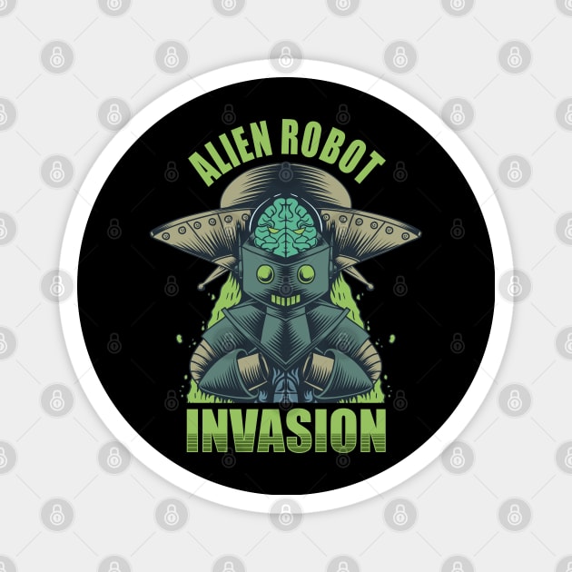 alien robot invasion Magnet by Mako Design 